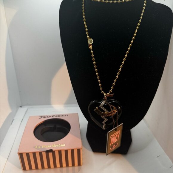 Juicy Couture NEW Vintage Y2K Enamel Heart Crystal Lip Gloss Pendant Necklace L - Picture 2 of 16